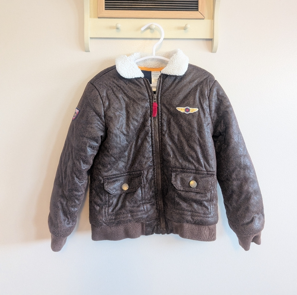 Brown Faux Leather Jacket with Sherpa Collar